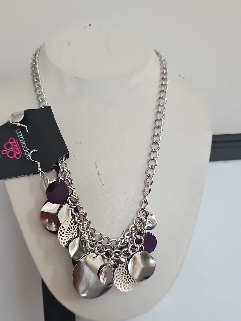 paparazzi Silvertone Necklace with Purple Enamel and Disc Charms